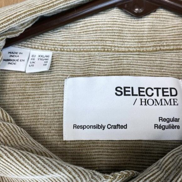 SELECTED Homme Benjamin Cord Shirt Long Sleeve Breen Oatmeal XXL - Picture 5 of 7